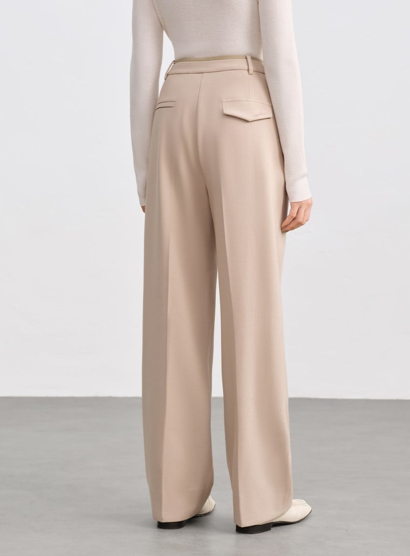 格紋拼接微磨毛直筒褲