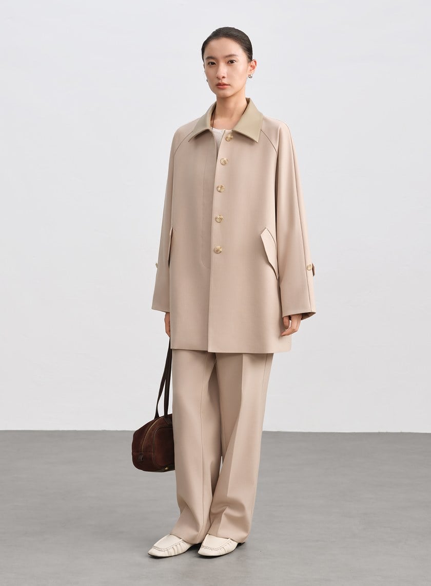 格紋拼接微磨毛直筒褲