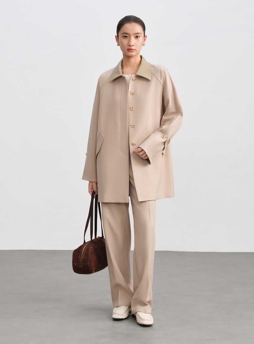 格紋拼接微磨毛直筒褲