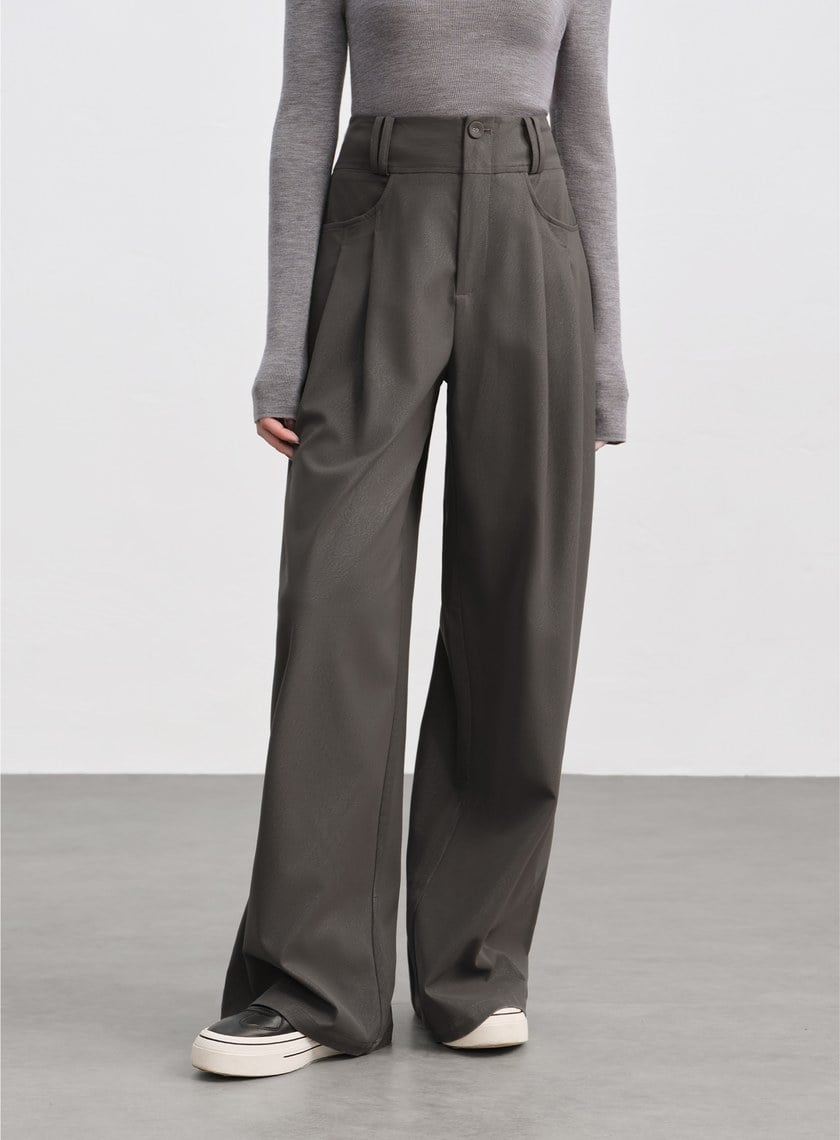 環保皮革寬腰頭寬褲