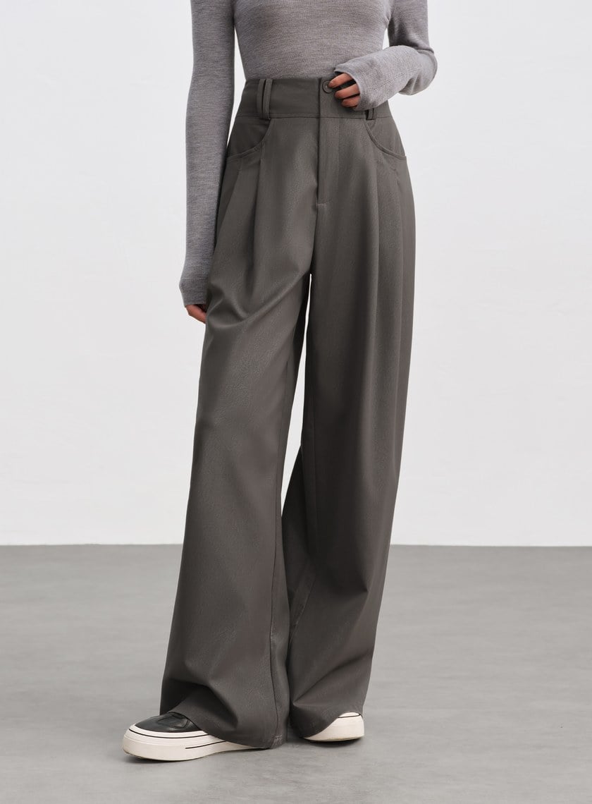 環保皮革寬腰頭寬褲