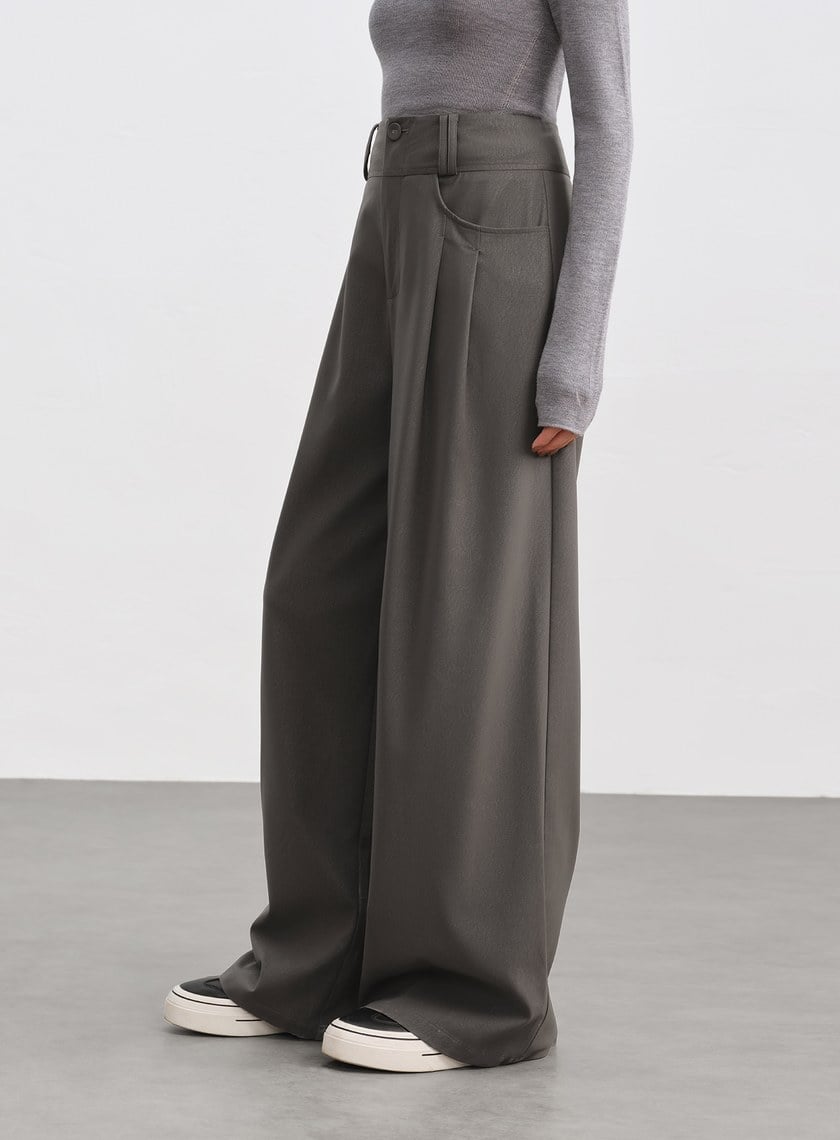 環保皮革寬腰頭寬褲