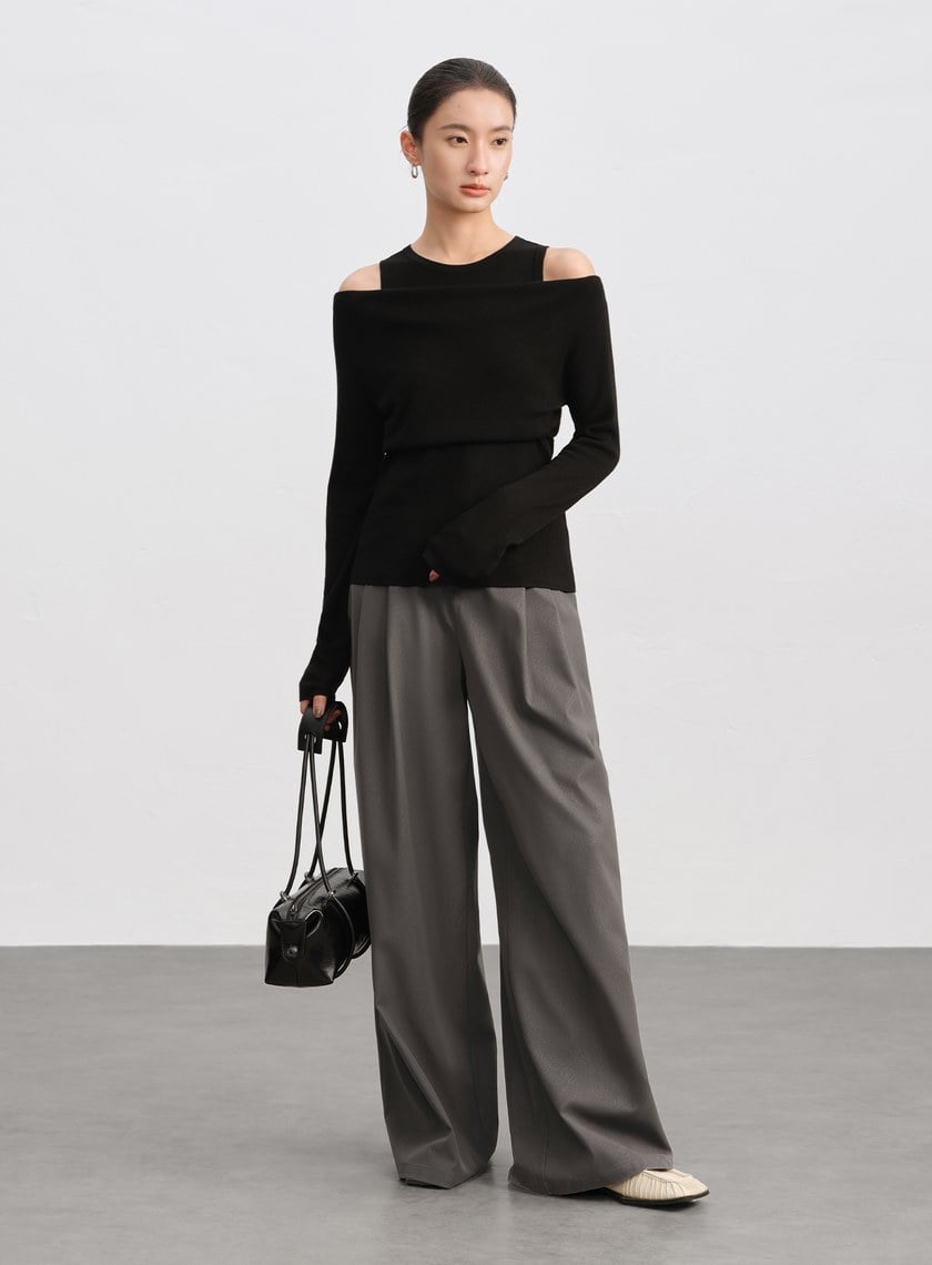 環保皮革寬腰頭寬褲