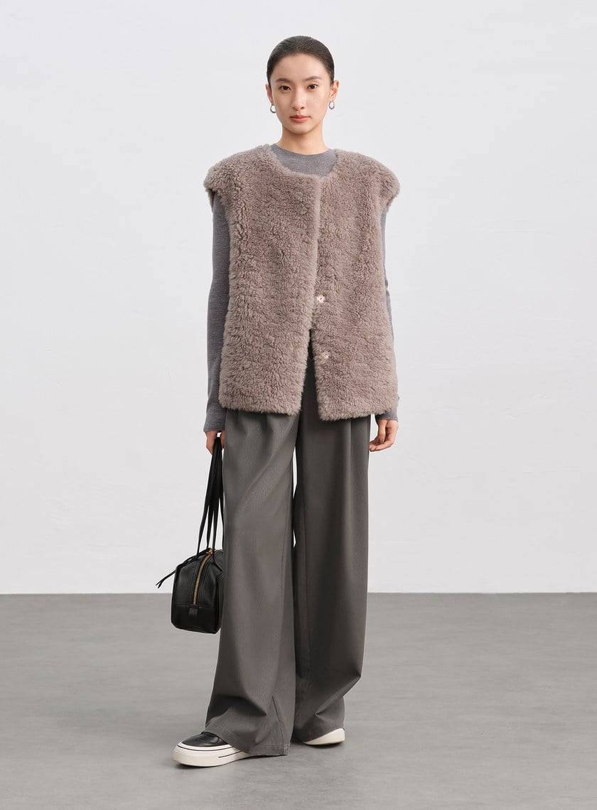 環保皮革寬腰頭寬褲