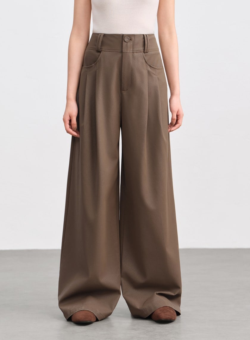 環保皮革寬腰頭寬褲