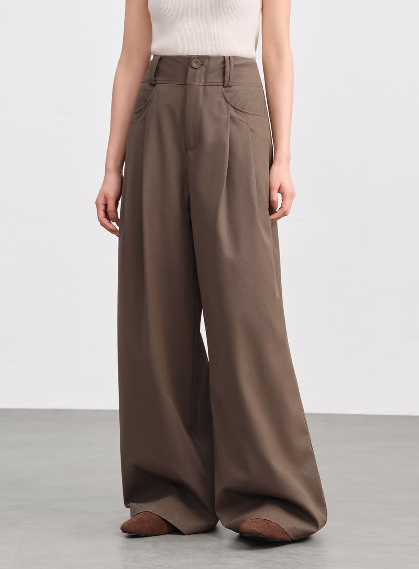 環保皮革寬腰頭寬褲