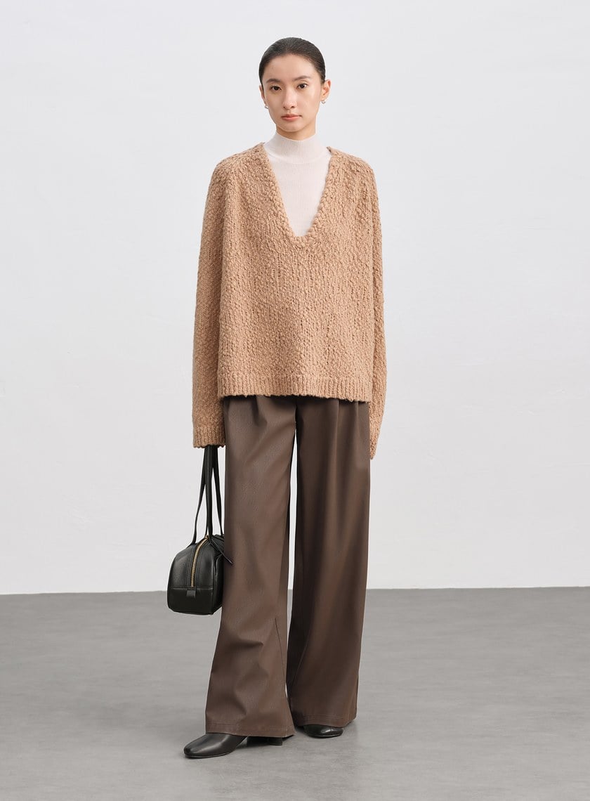 環保皮革寬腰頭寬褲