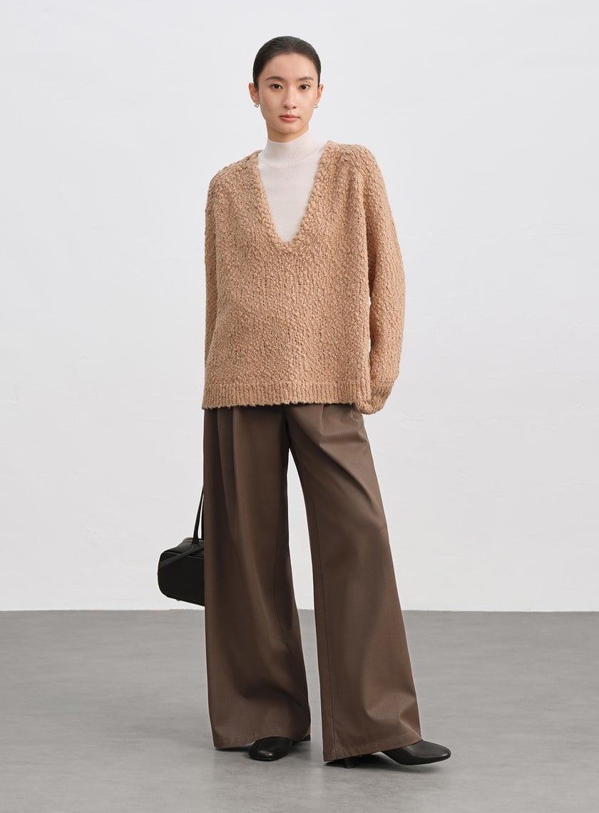 環保皮革寬腰頭寬褲