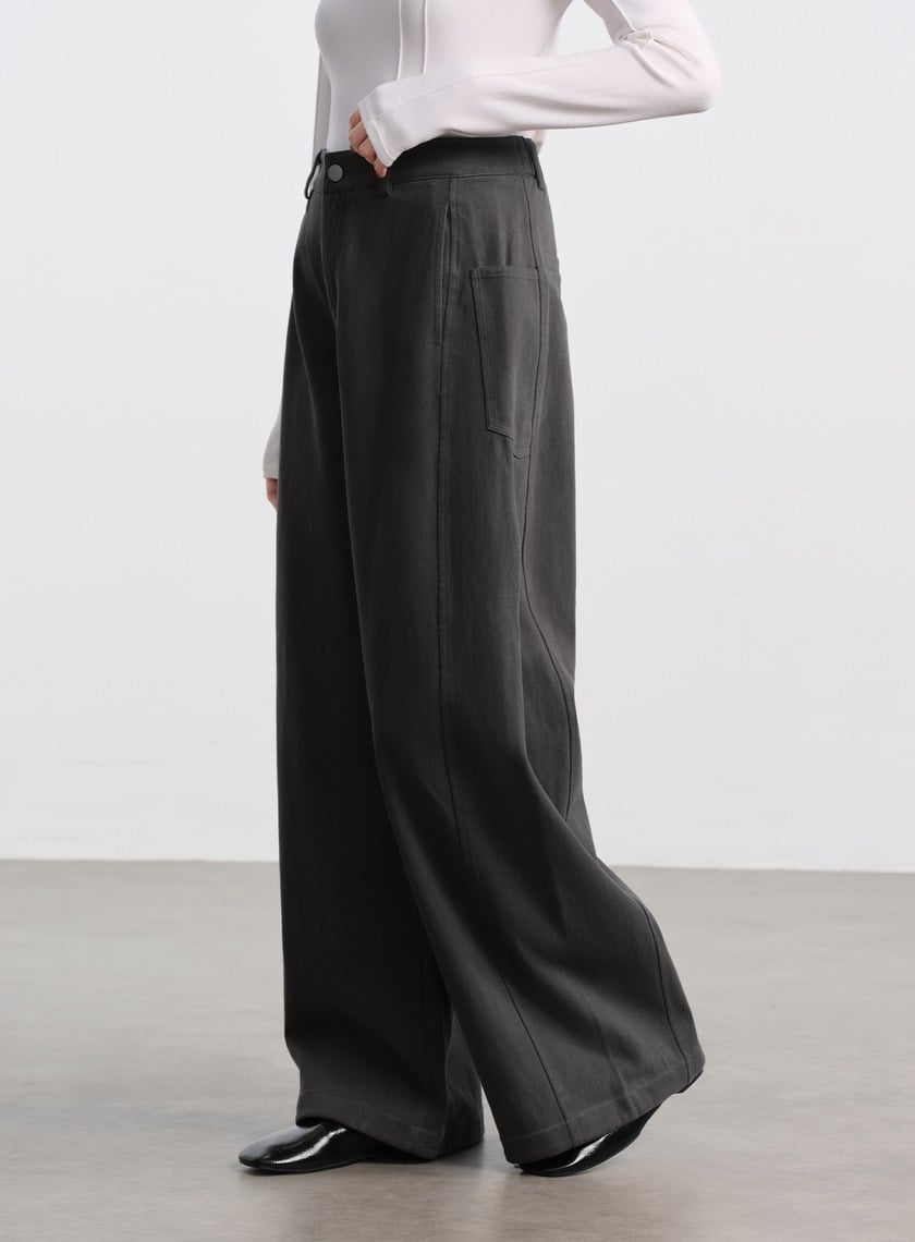 挺廓感內刷毛寬褲