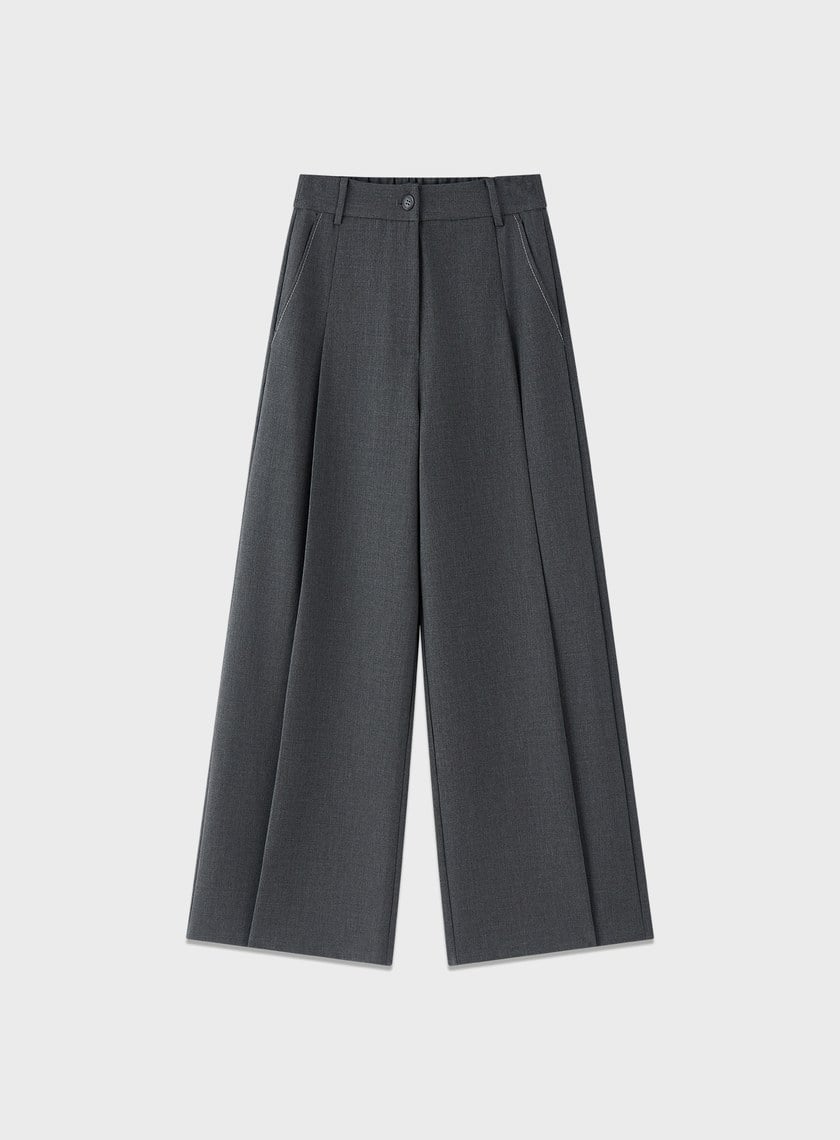 花紗肌理立體壓褶寬褲