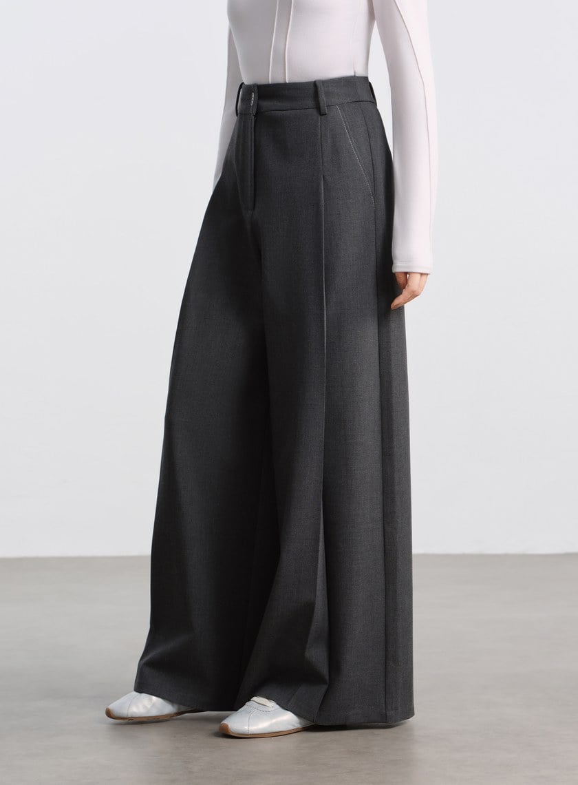 花紗肌理立體壓褶寬褲