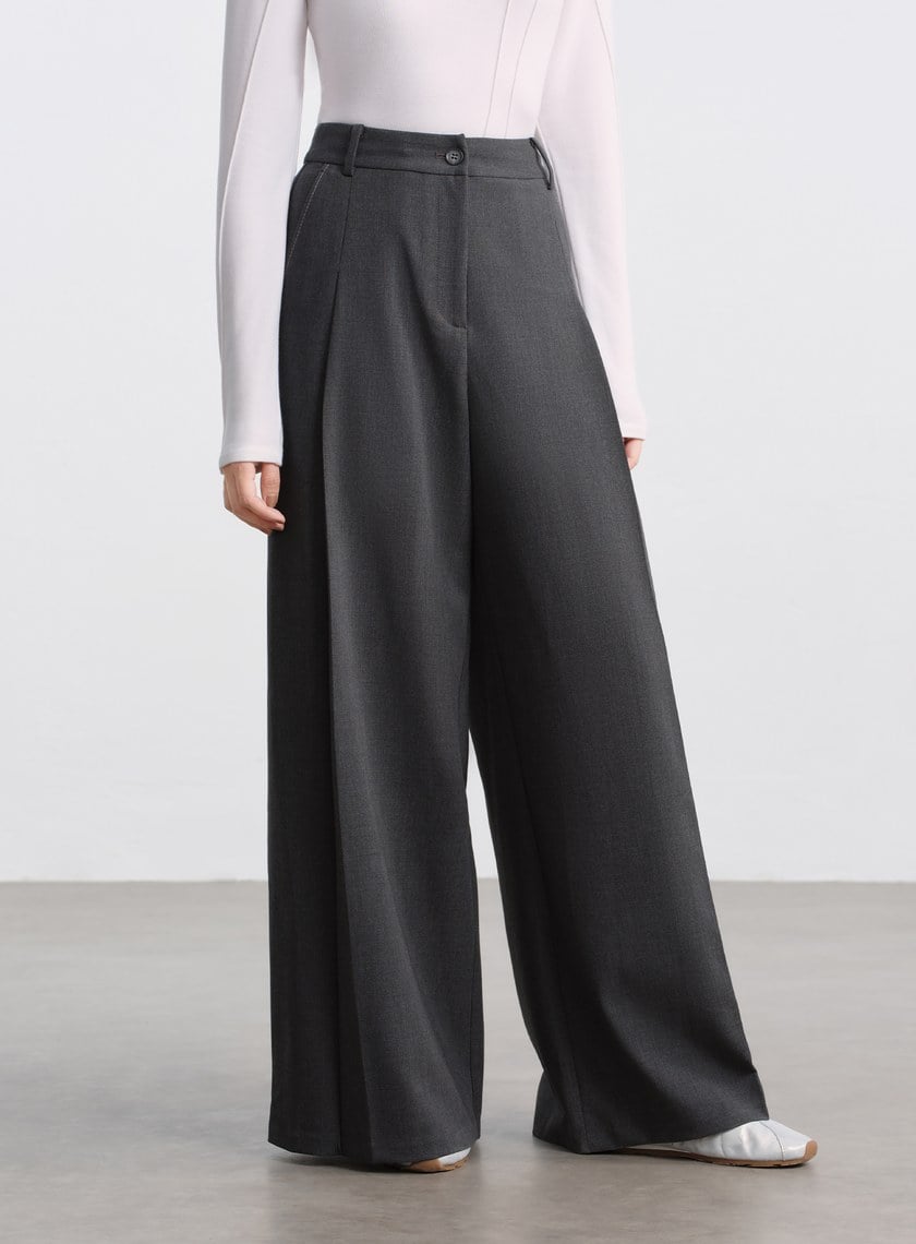 花紗肌理立體壓褶寬褲