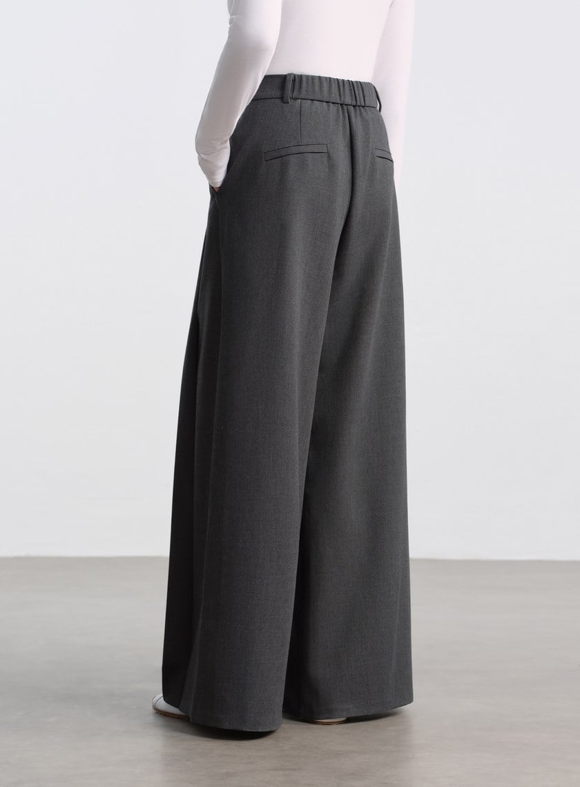 花紗肌理立體壓褶寬褲