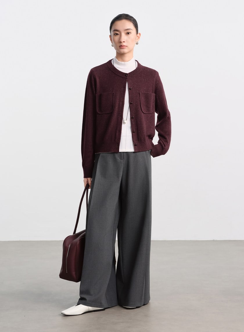 花紗肌理立體壓褶寬褲