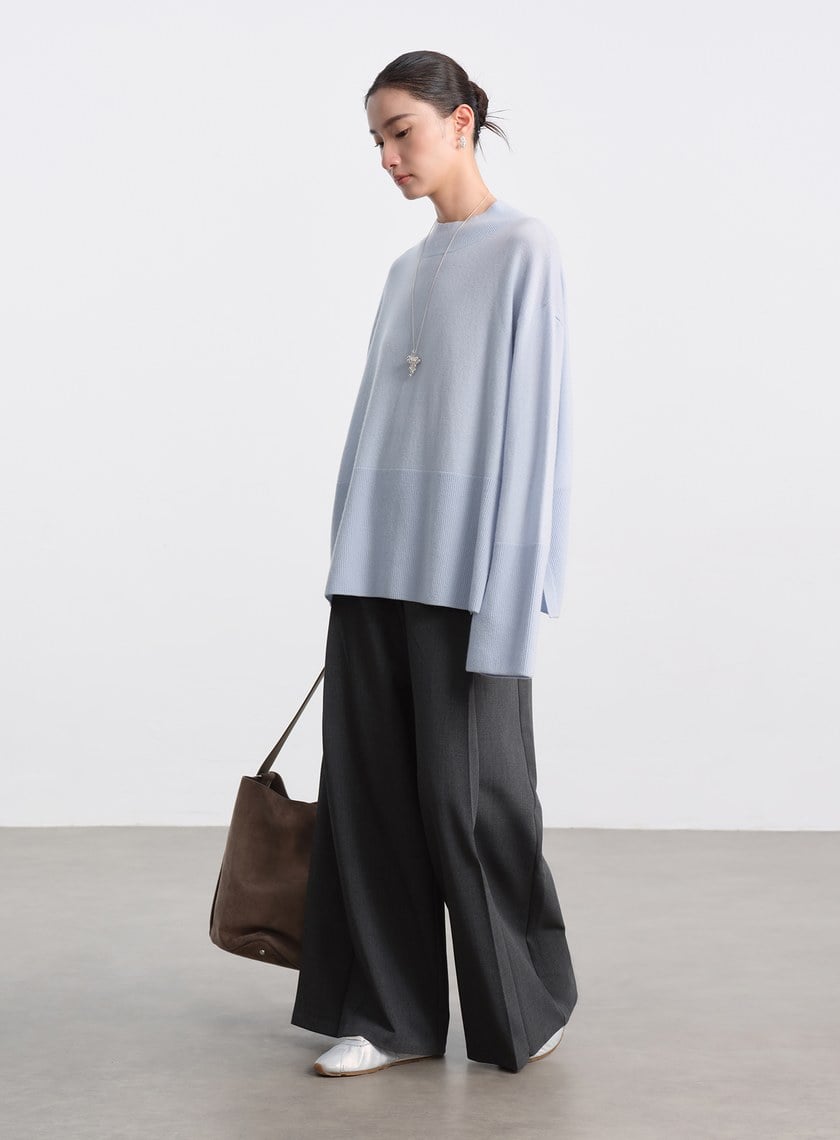 花紗肌理立體壓褶寬褲