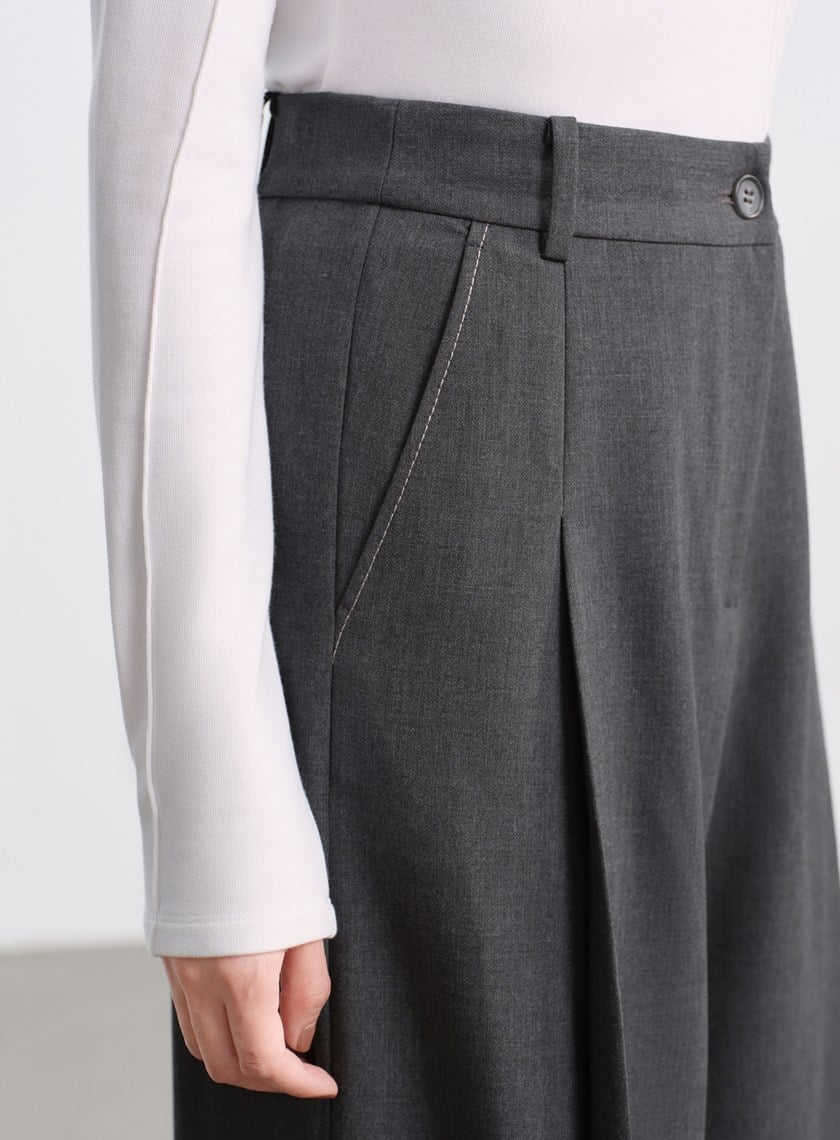 花紗肌理立體壓褶寬褲