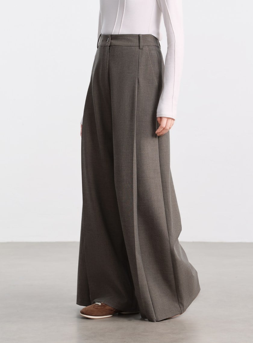 花紗肌理立體壓褶寬褲