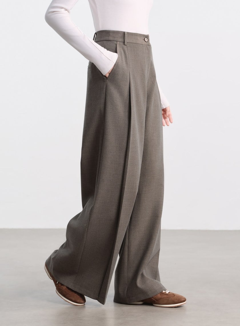 花紗肌理立體壓褶寬褲