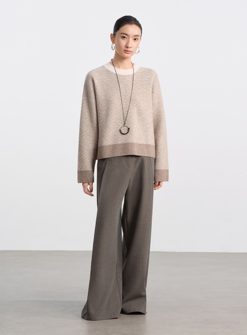 花紗肌理立體壓褶寬褲