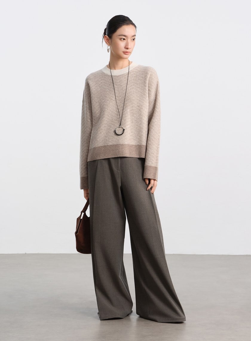 花紗肌理立體壓褶寬褲