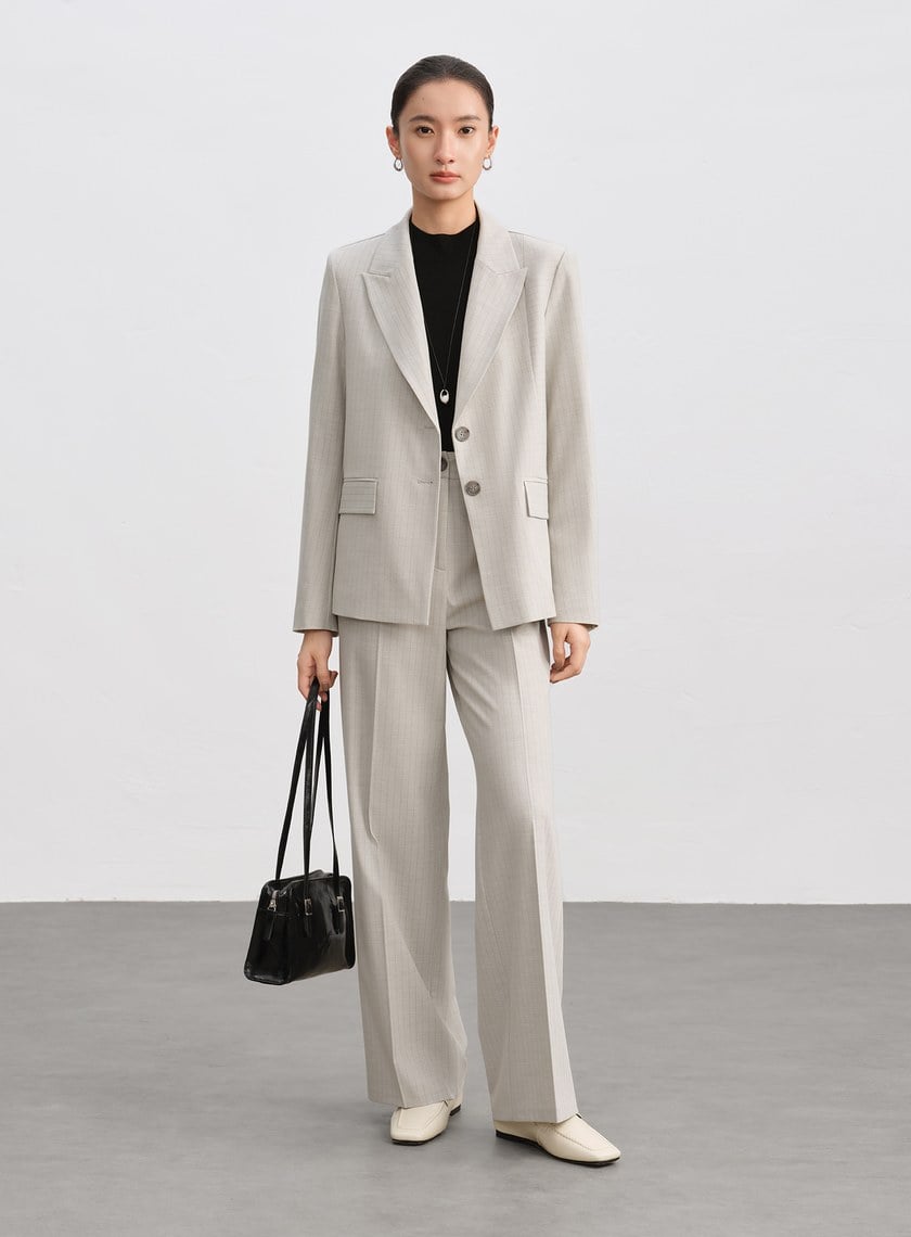 都會條紋直筒西裝褲