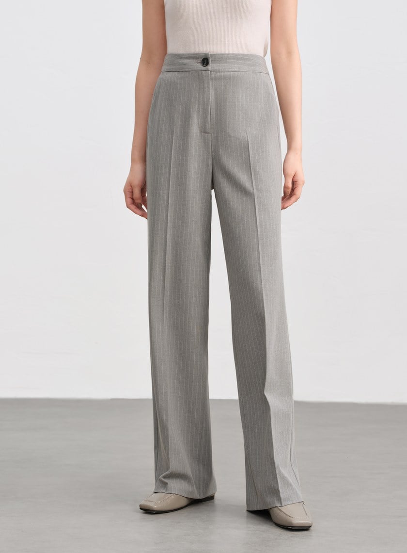 都會條紋直筒西裝褲