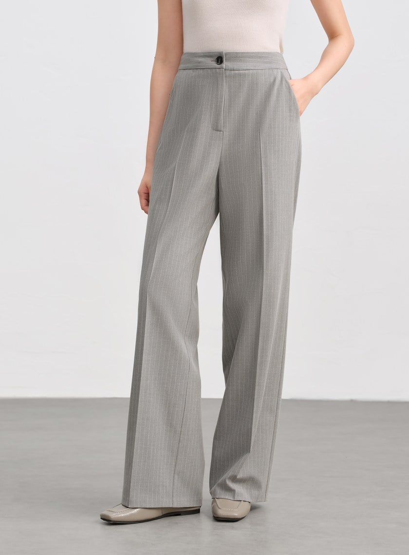 都會條紋直筒西裝褲