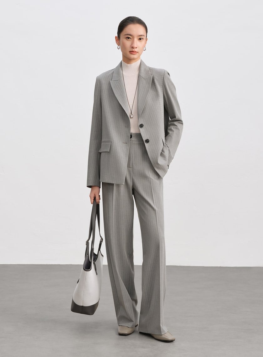 都會條紋直筒西裝褲