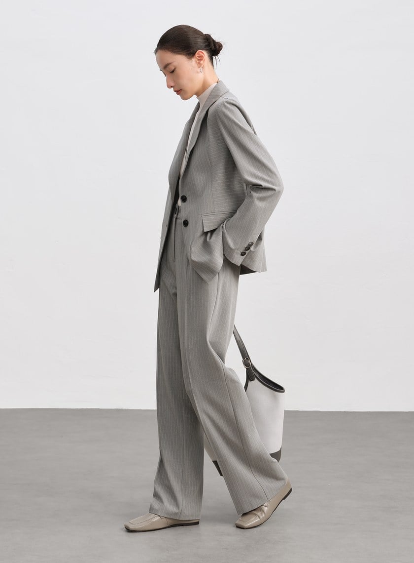 都會條紋直筒西裝褲