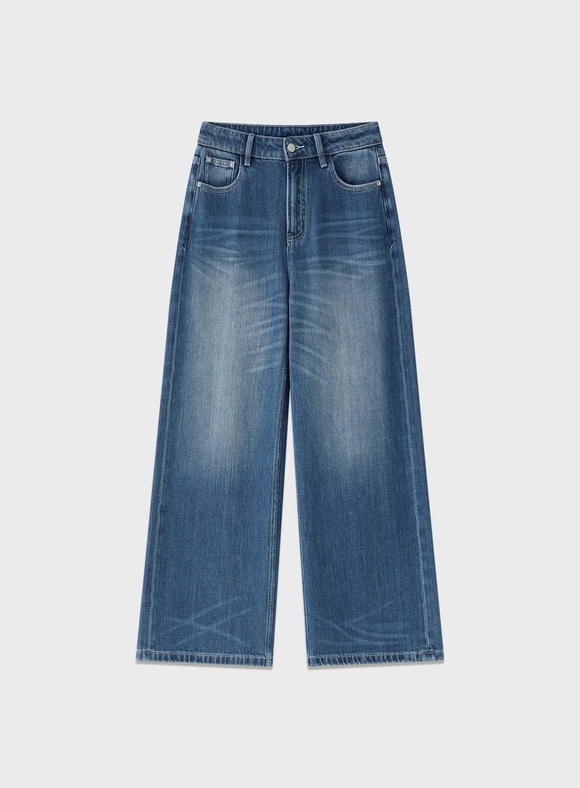 高腰挺版牛仔寬褲