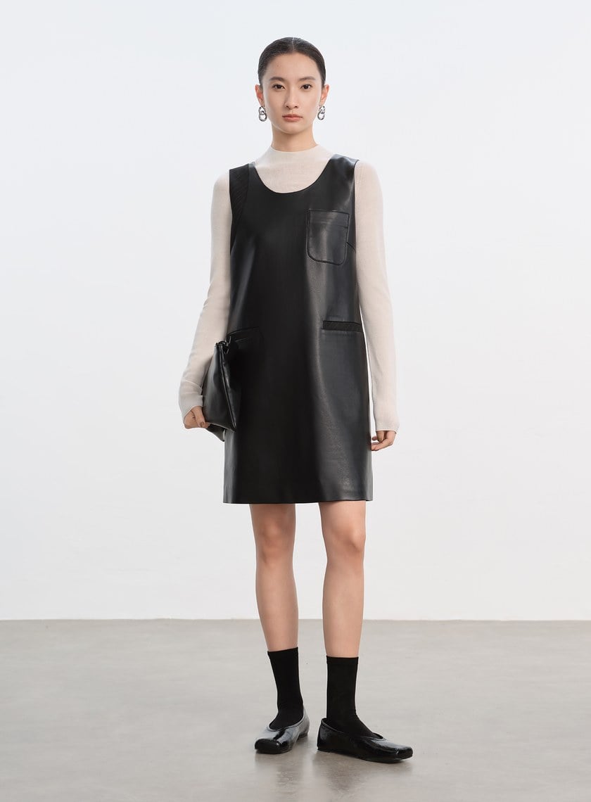 率性環保皮革無袖洋裝