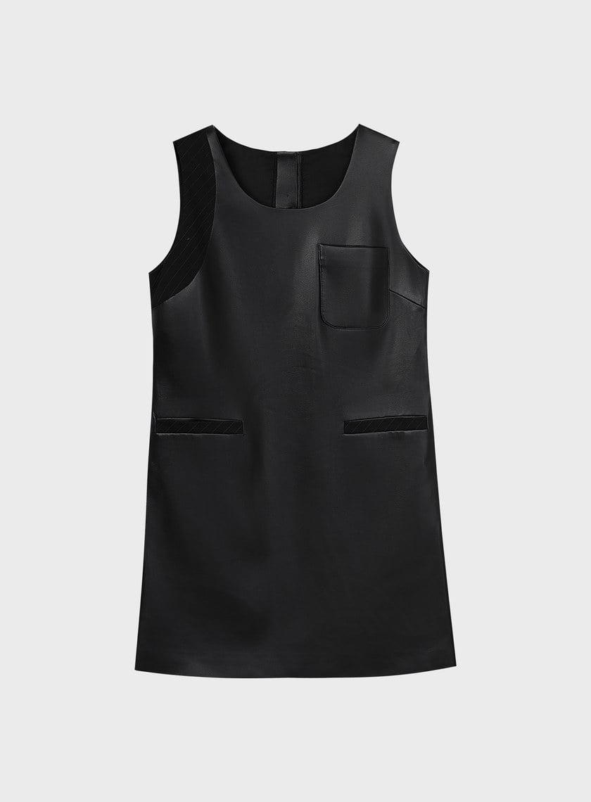 率性環保皮革無袖洋裝