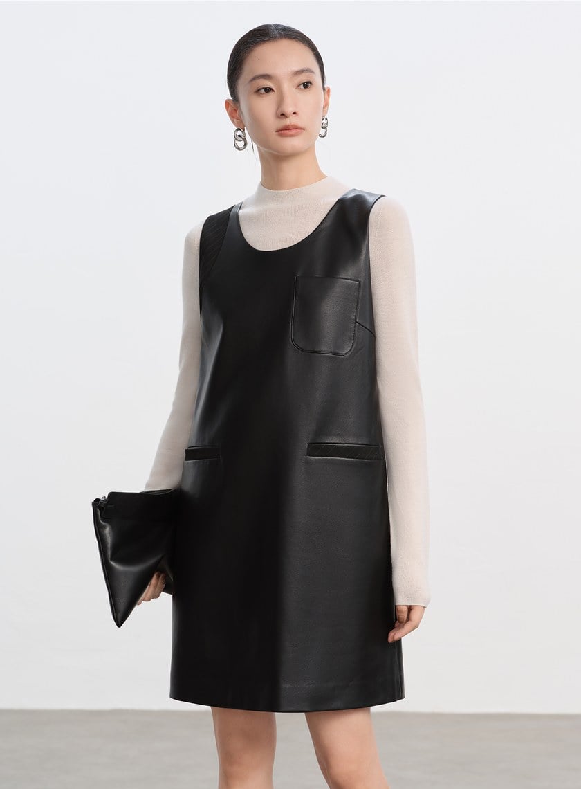 率性環保皮革無袖洋裝