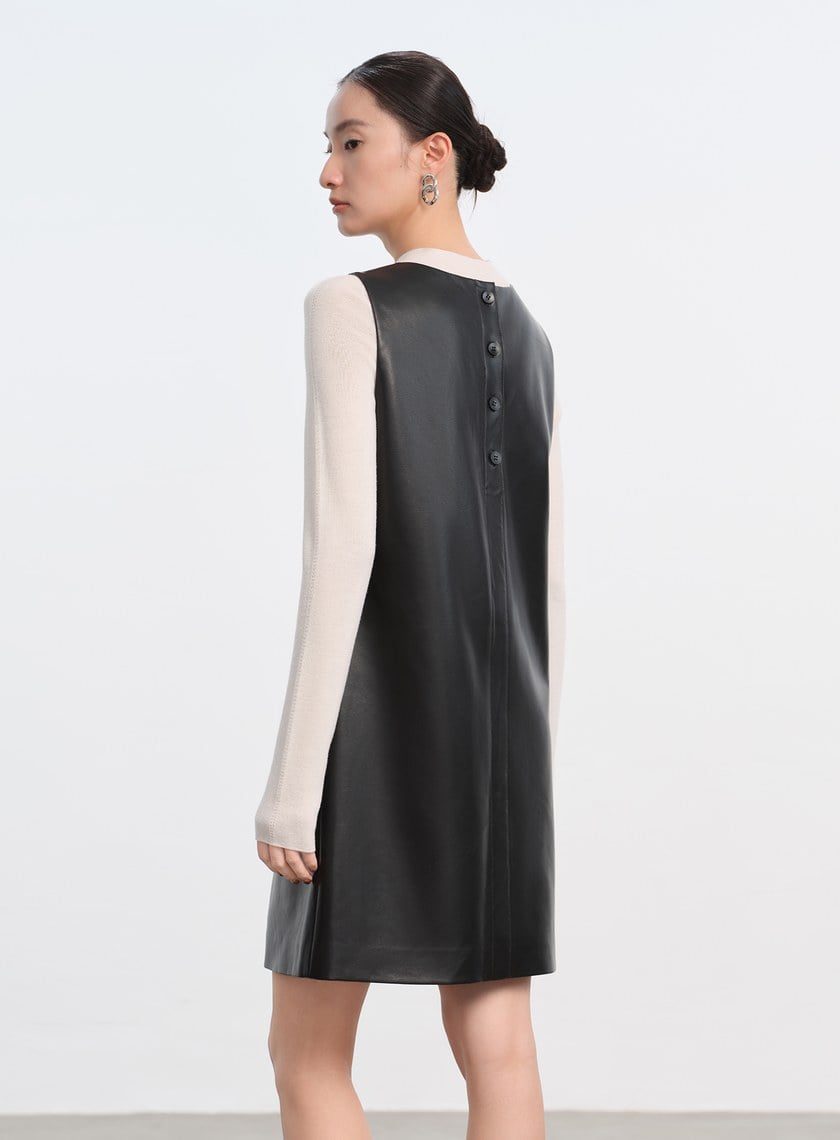 率性環保皮革無袖洋裝