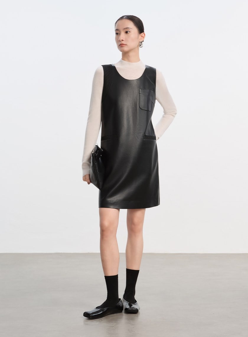 率性環保皮革無袖洋裝