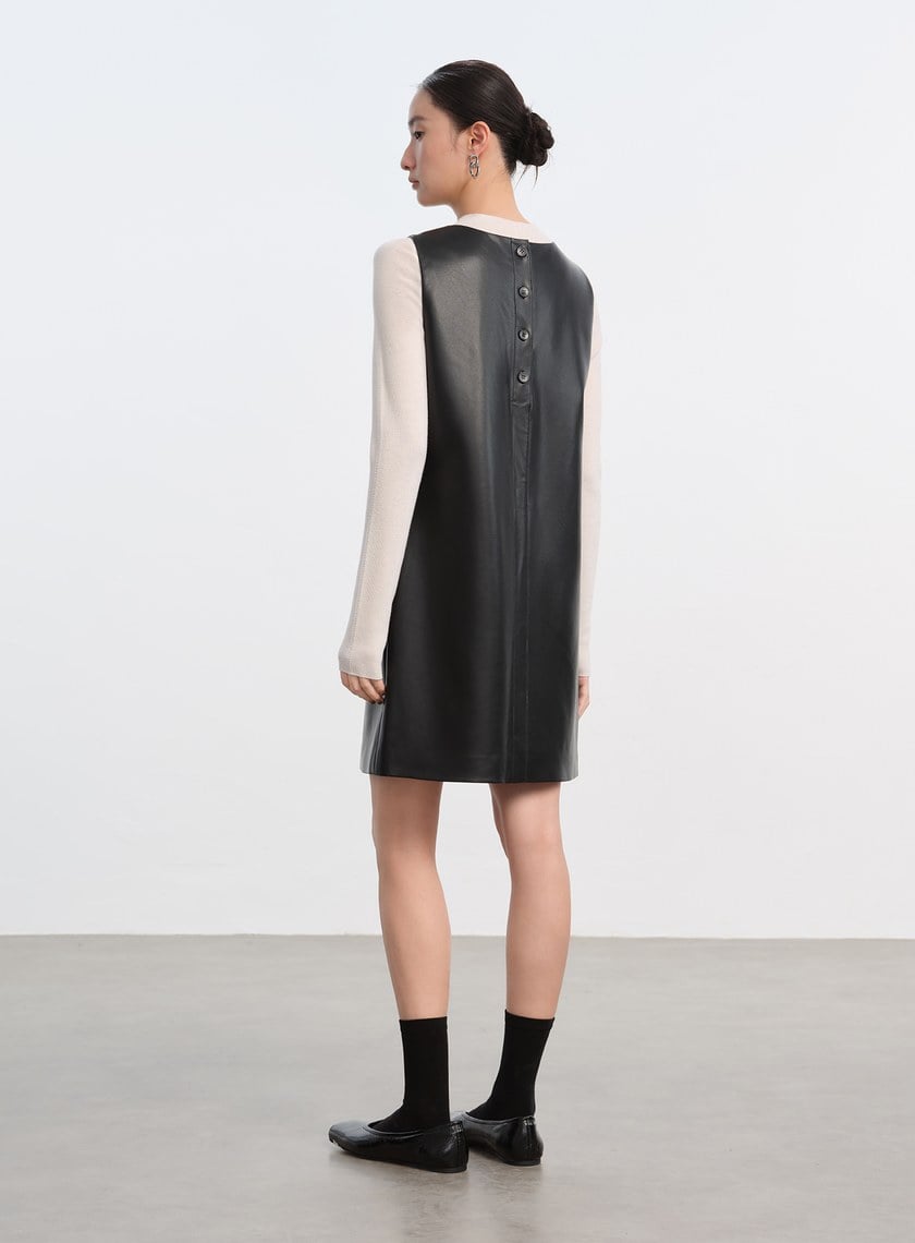 率性環保皮革無袖洋裝