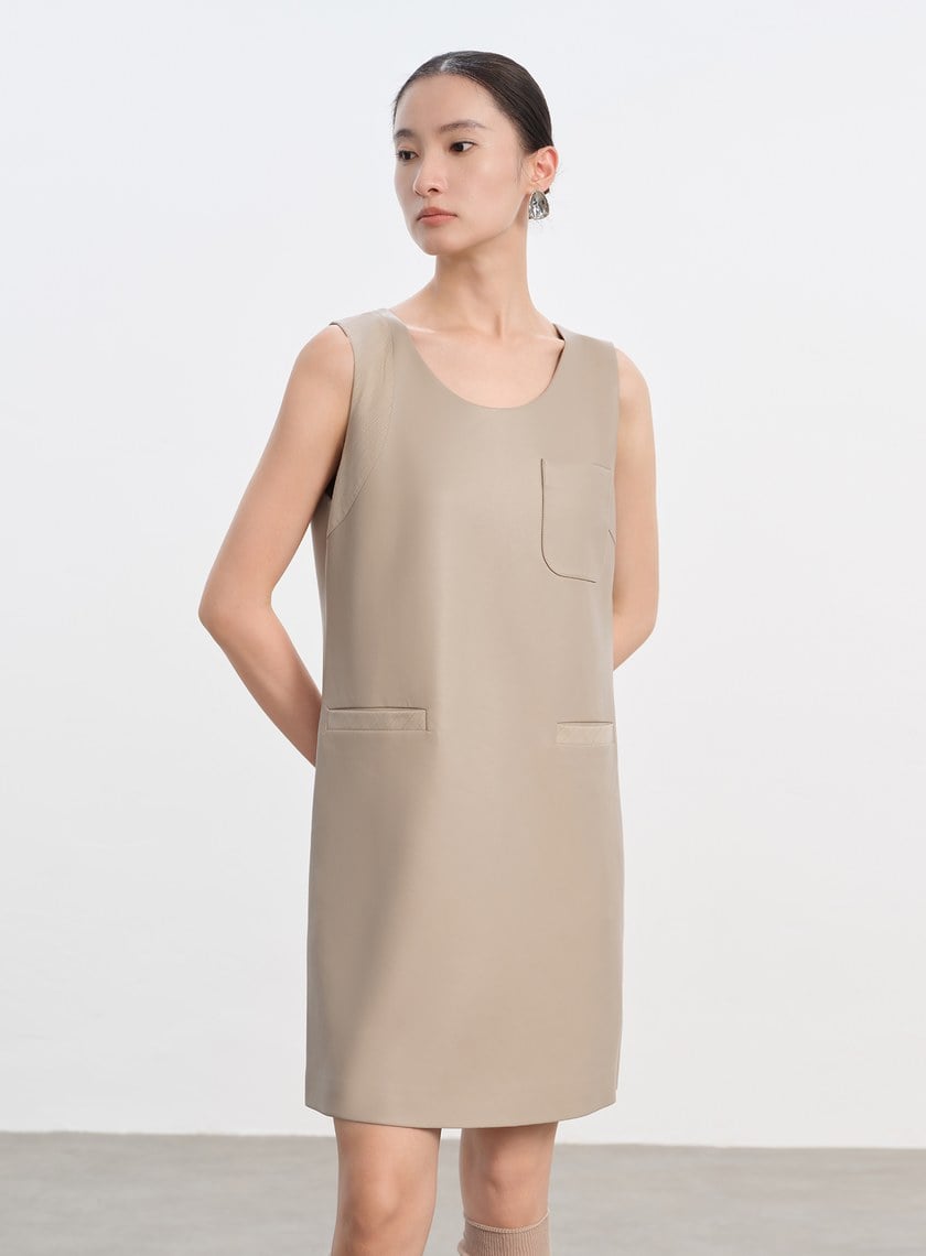 率性環保皮革無袖洋裝