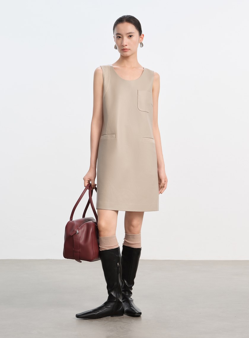 率性環保皮革無袖洋裝
