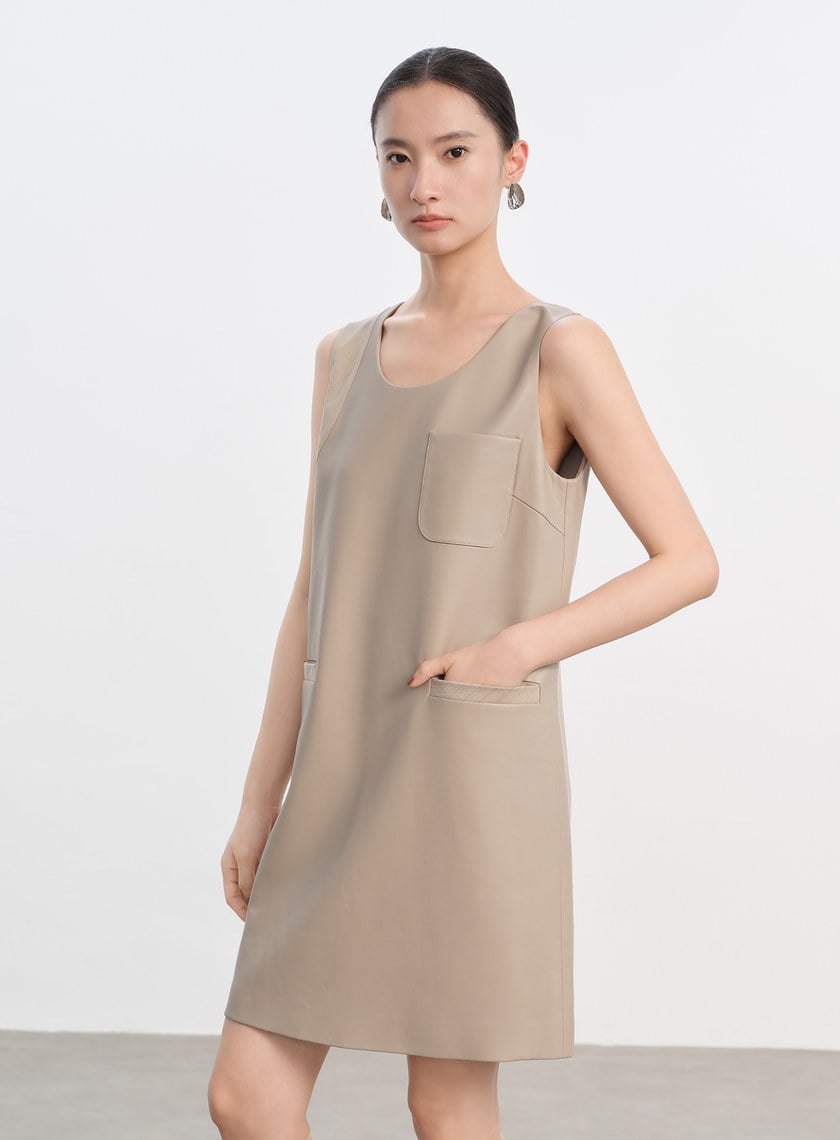 率性環保皮革無袖洋裝