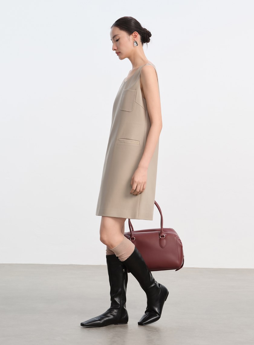 率性環保皮革無袖洋裝