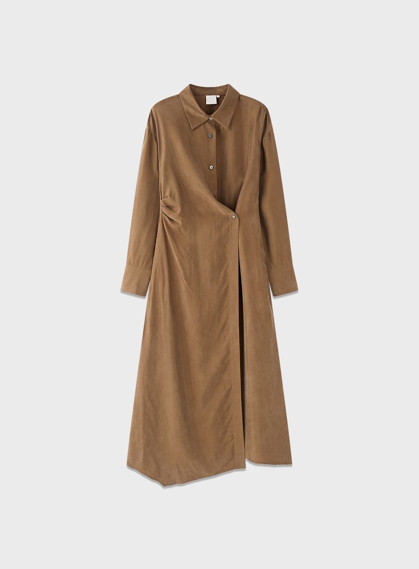 不對稱斜釦襯衫洋裝