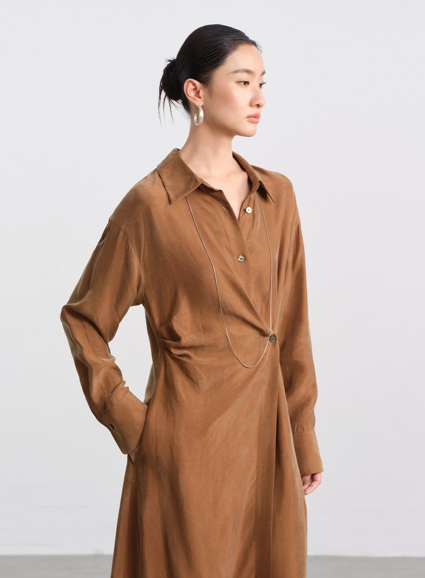 不對稱斜釦襯衫洋裝
