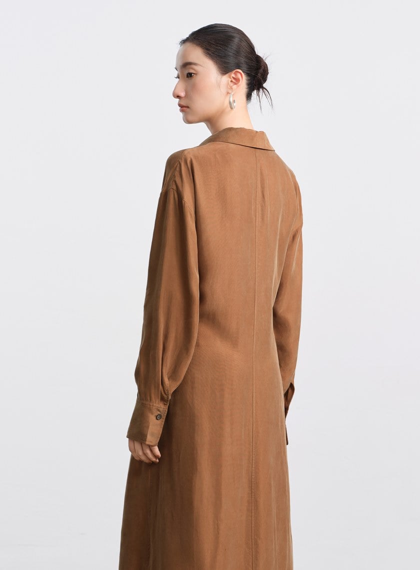 不對稱斜釦襯衫洋裝