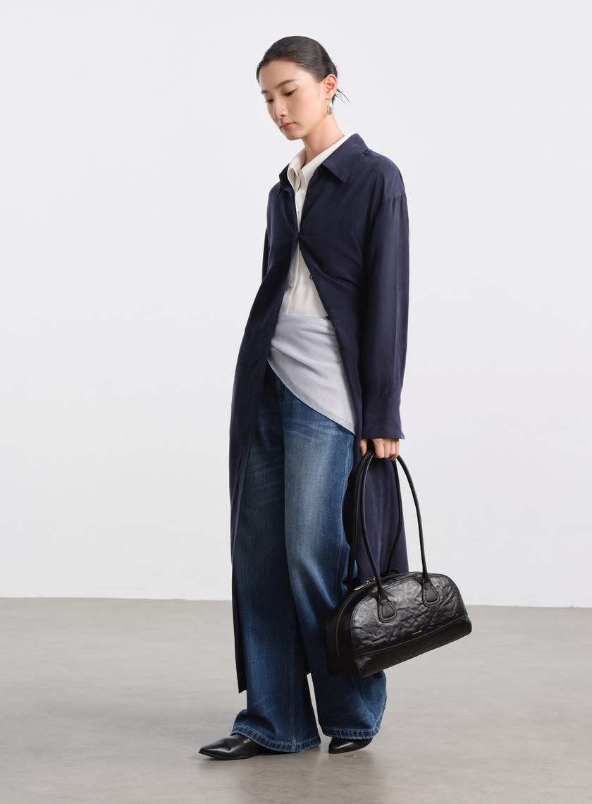 不對稱斜釦襯衫洋裝