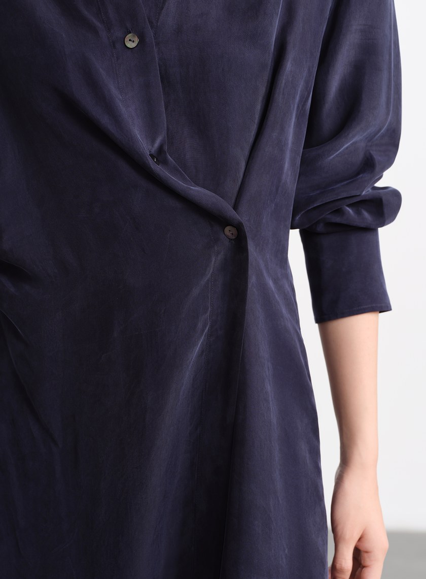 不對稱斜釦襯衫洋裝