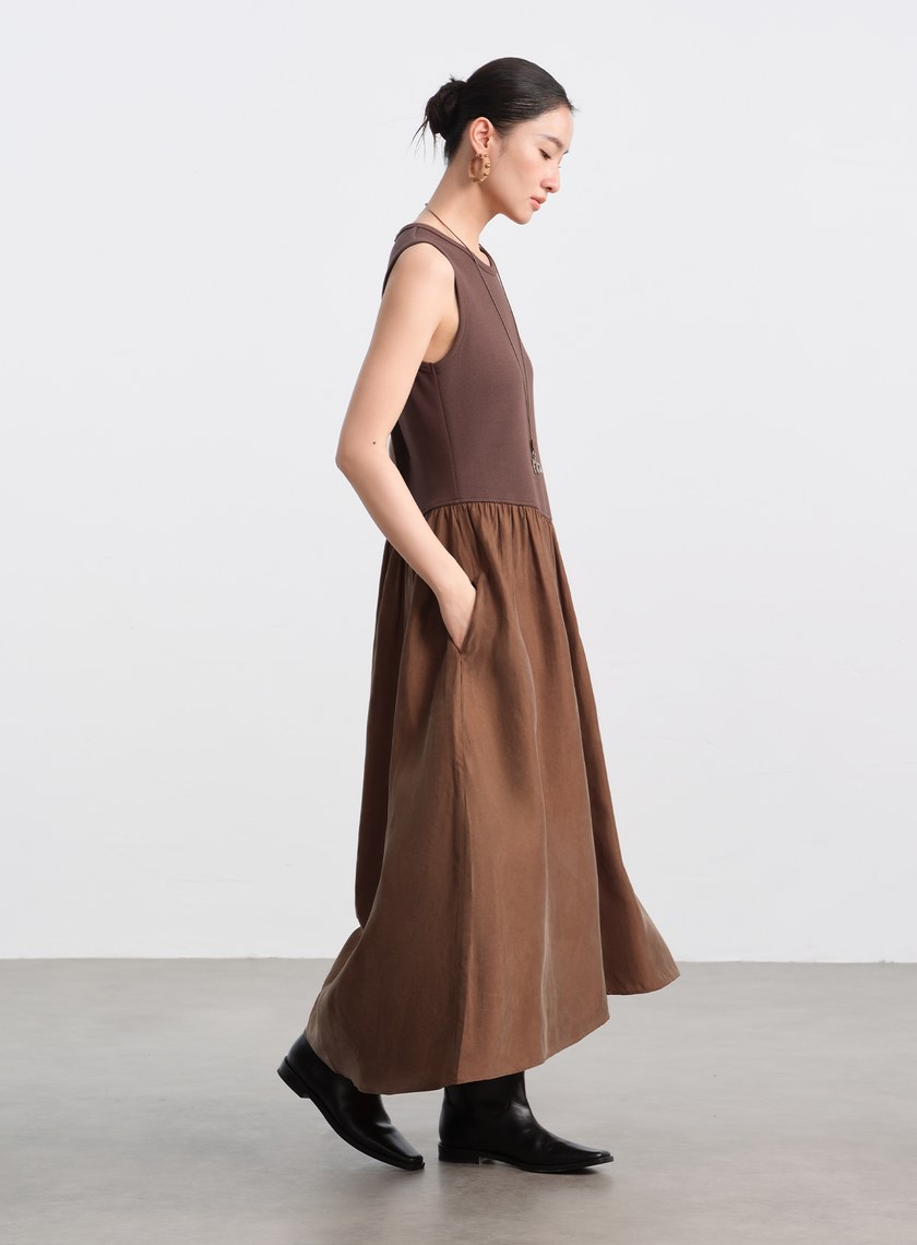 異材質拼接不對稱連身裙