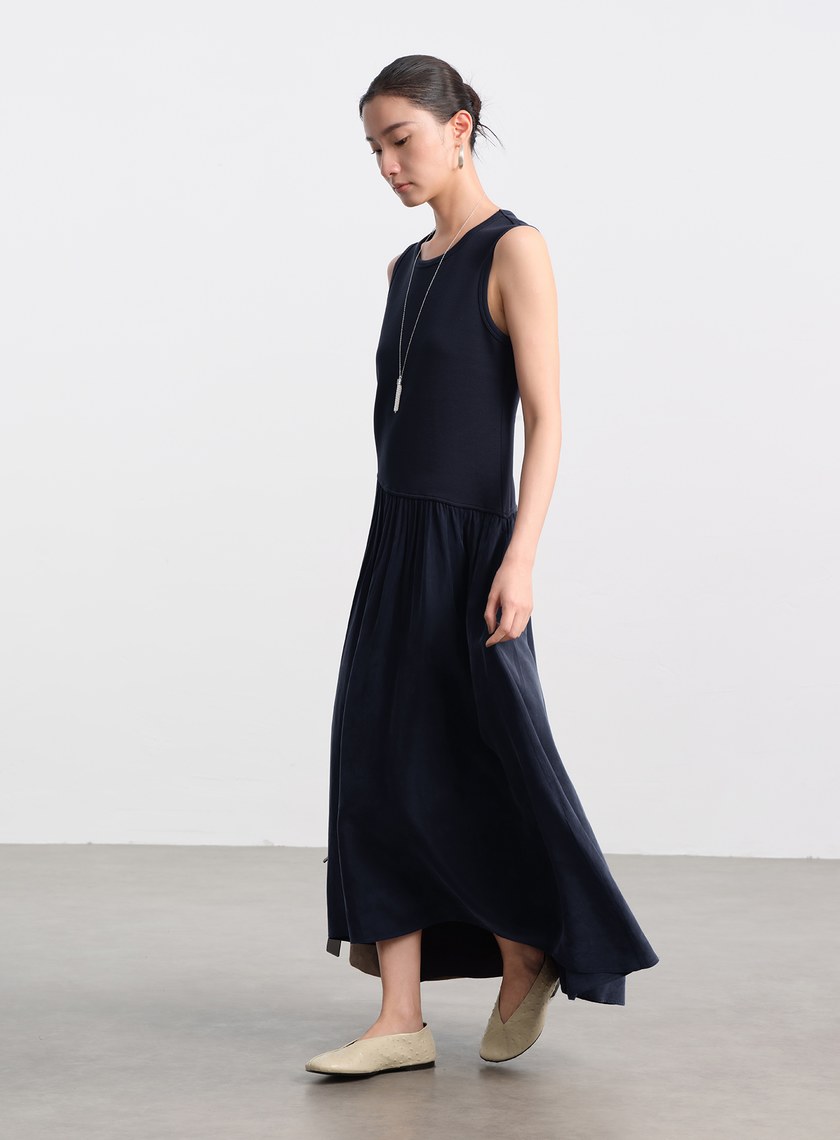 異材質拼接不對稱連身裙