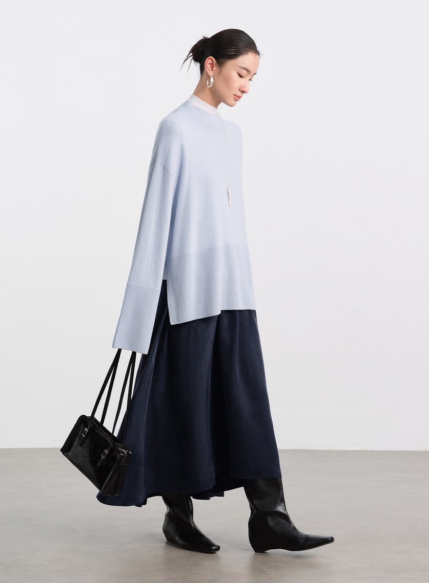 異材質拼接不對稱連身裙