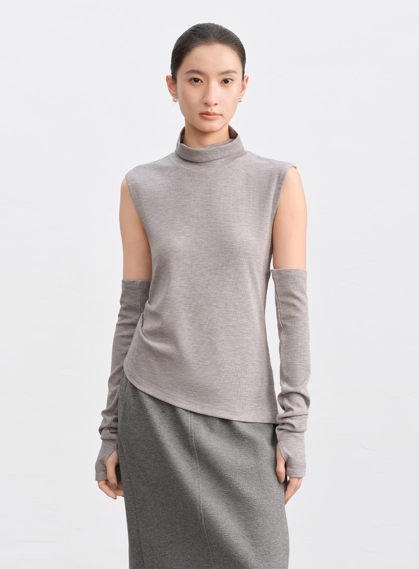 高領無袖可拆卸袖套上衣