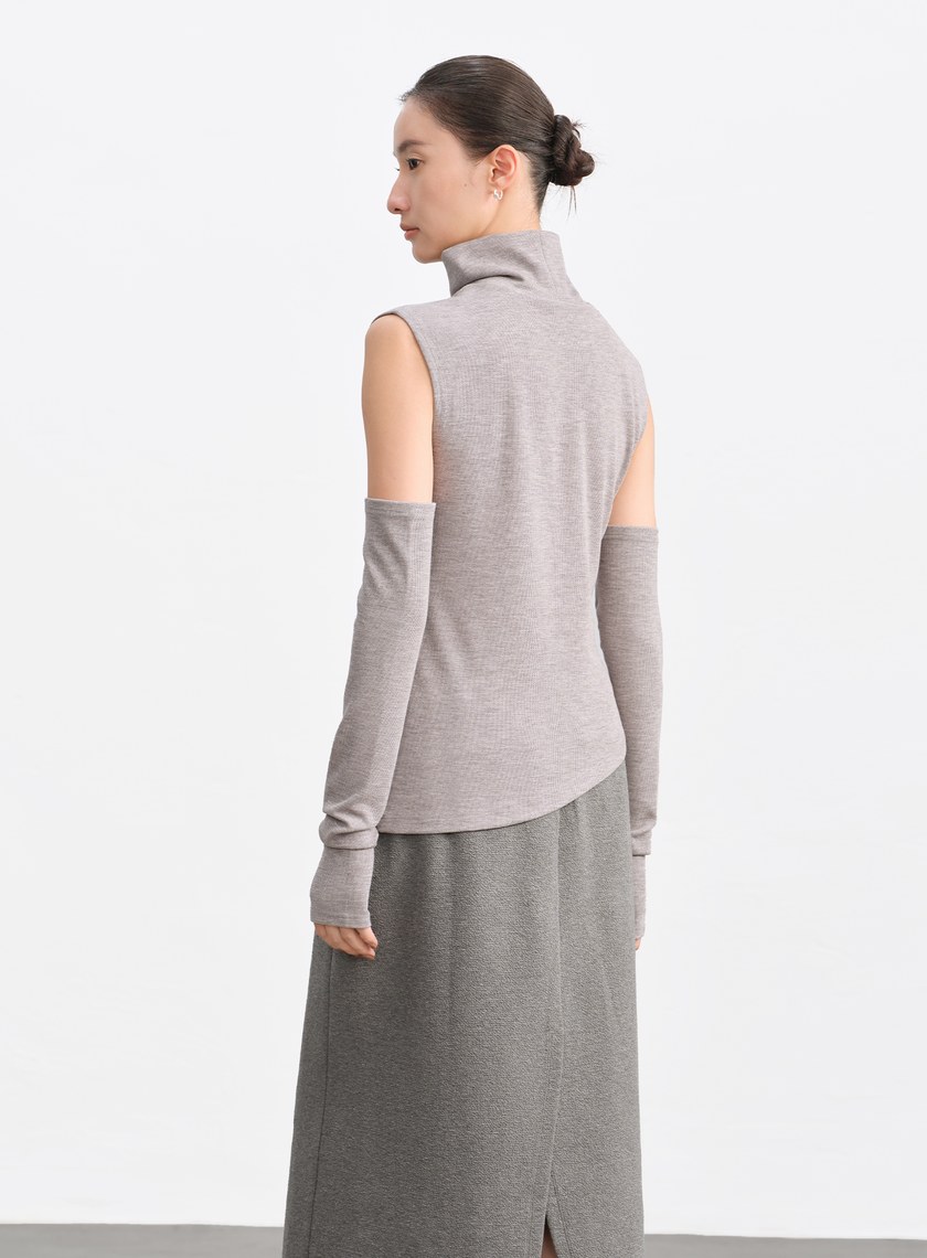 高領無袖可拆卸袖套上衣